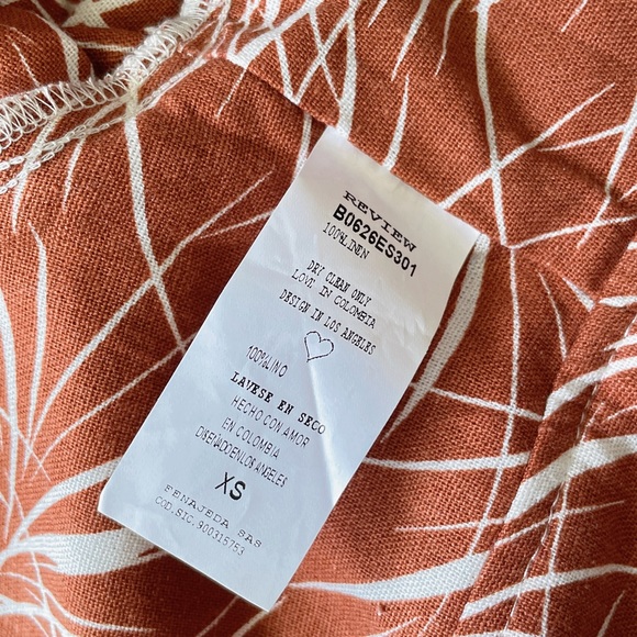 NEW Linen Crop Top Back Tie Brown White Patterned Puff Sleeves Sweetheart - Picture 9 of 10